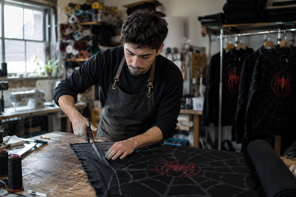 Sam Brown cutting an air-layer panel by hand in his studio