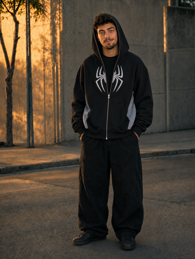 Ash Black worn with the hood up