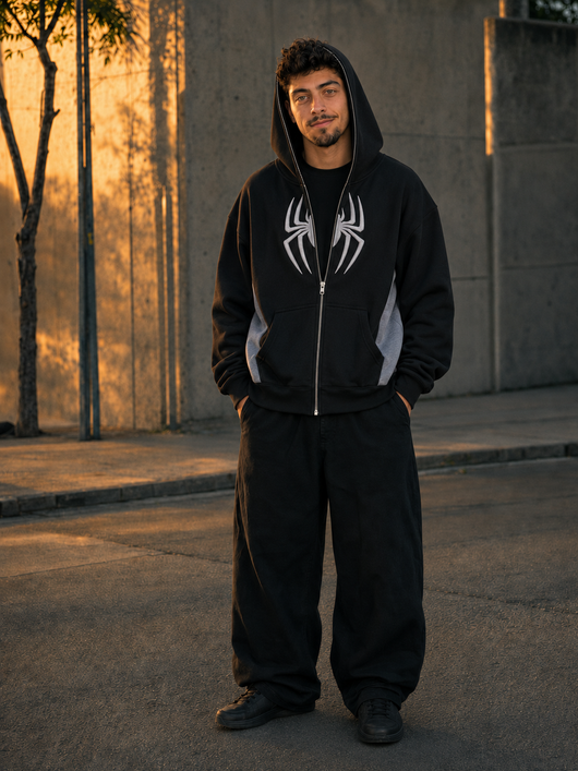 Ash Black worn with the hood up